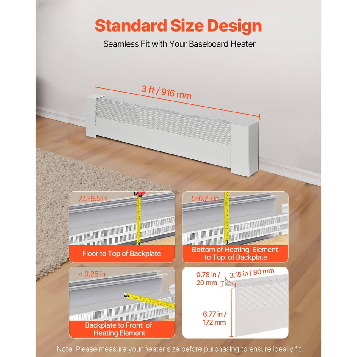 White 3 ft baseboard heater cover with perforated grille vent