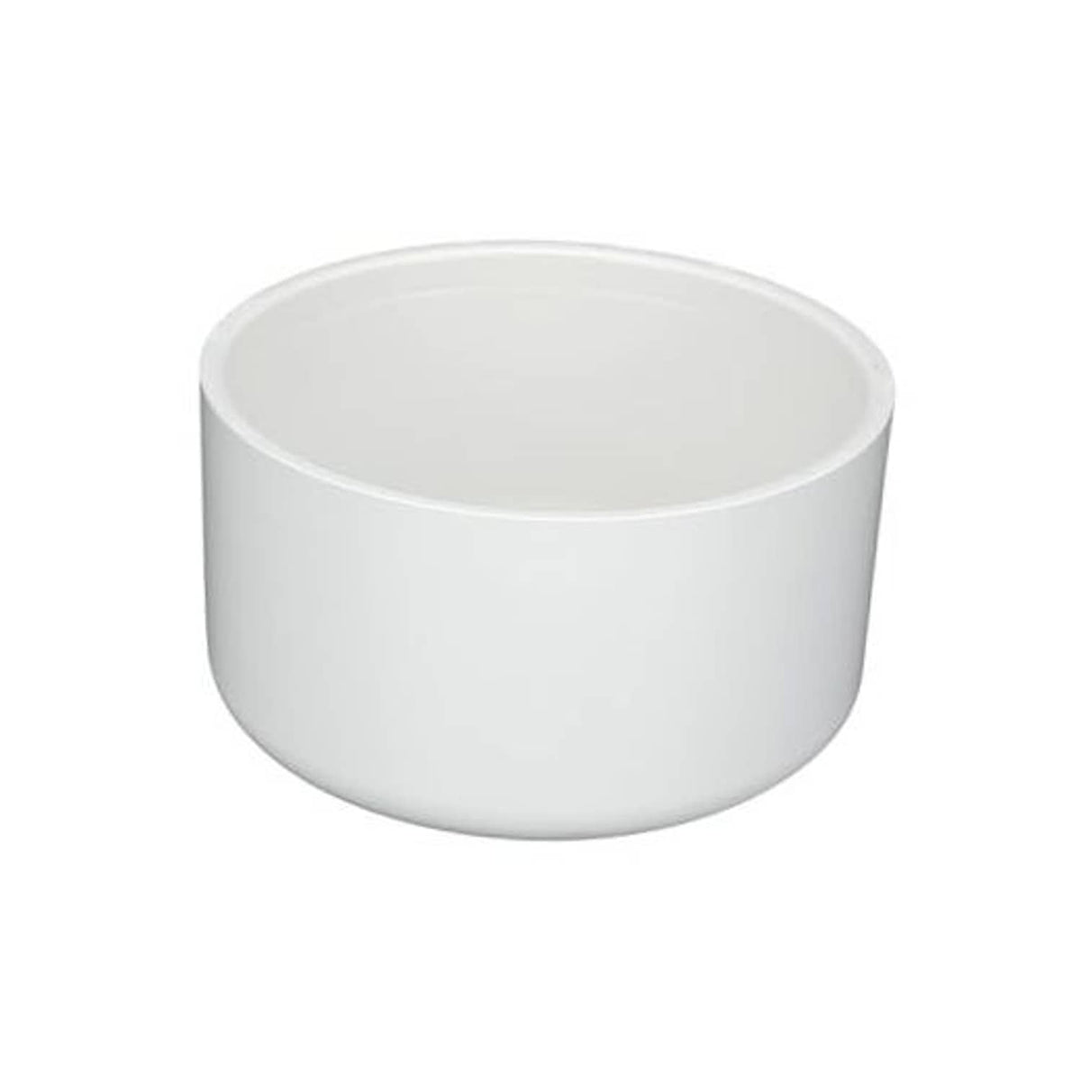 White PVC pipe end cap, round slip-on fitting for 8 in pipe