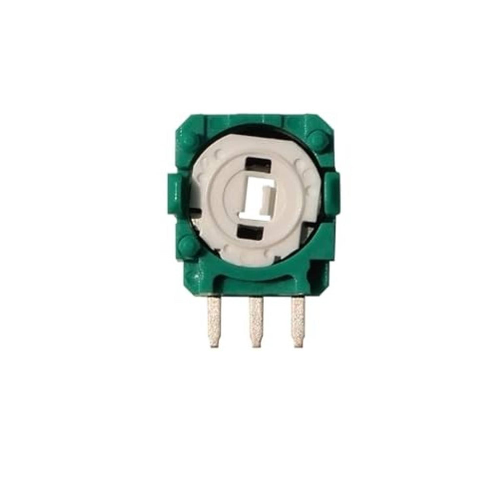 Green 2K3 ohm potentiometer module with white adjustment slot and three pins