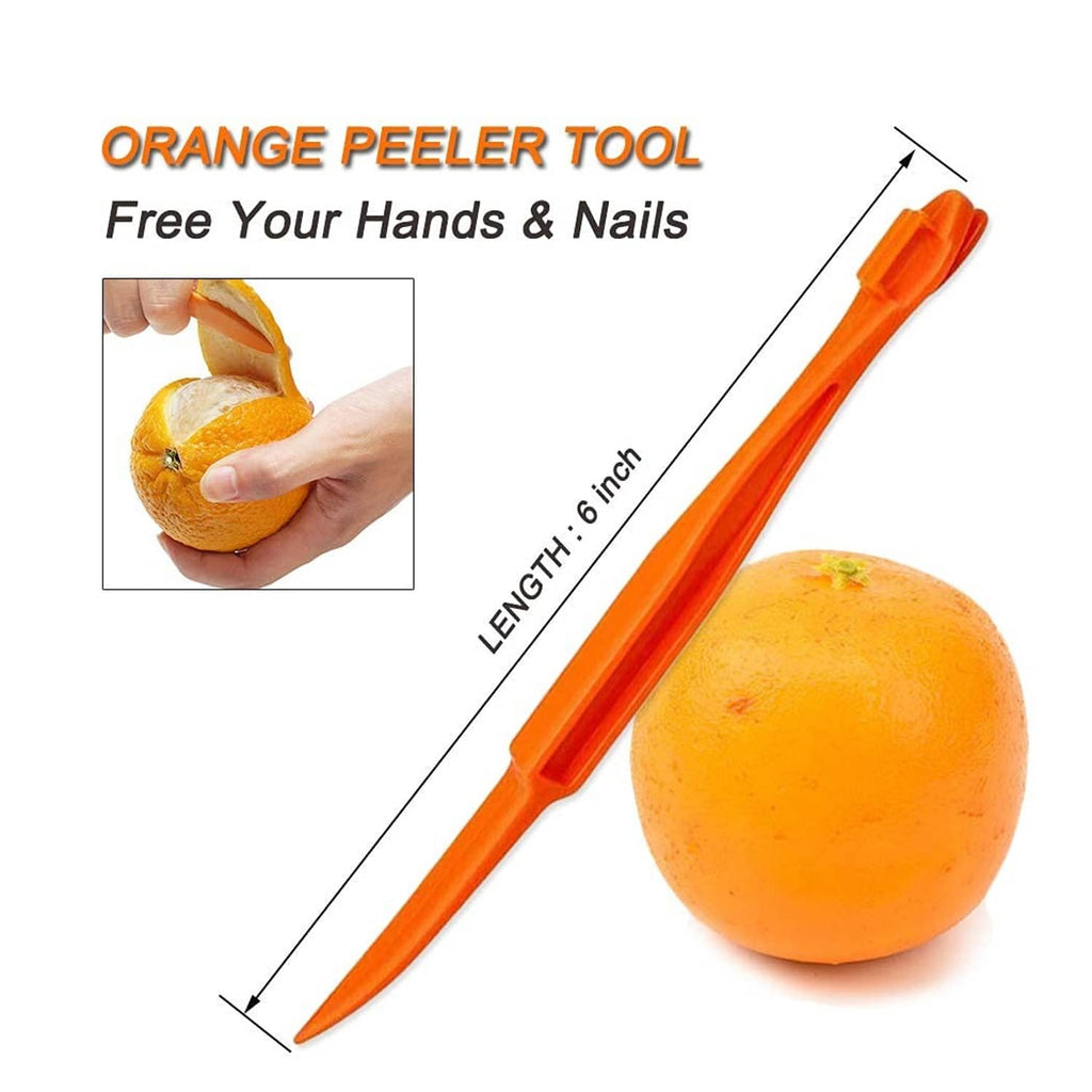 Orange peeler tool in bright orange plastic, pointed tip for citrus peeling and removing.