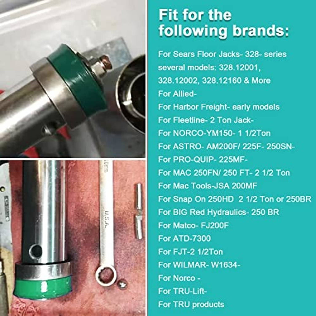 Green U-cup piston seal installed on hydraulic floor jack piston cylinder