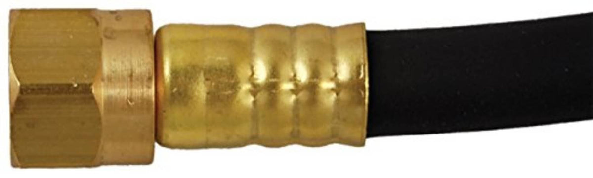Ribbed brass coupling end on black hose section, 48 in length