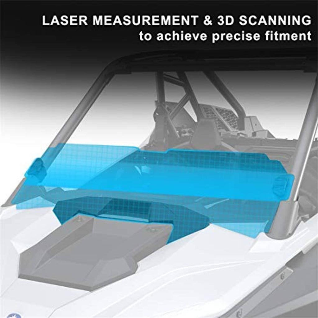 Clear poly windshield with dark blue 3D scanning overlay for fitment