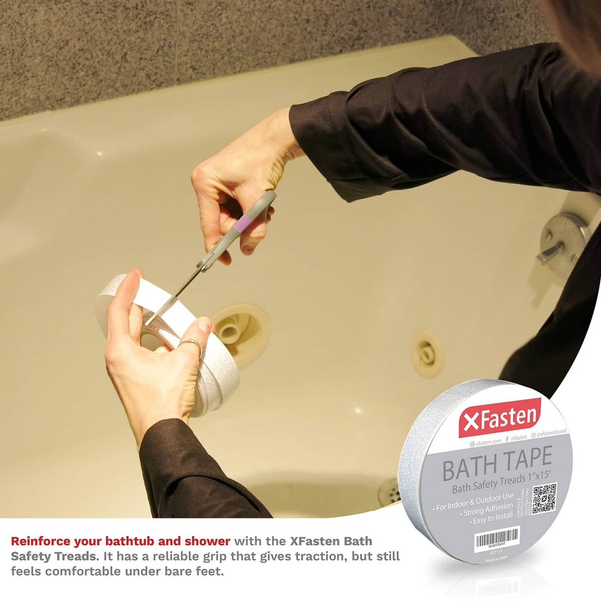 Clear textured bath anti-slip tape with roll and cut piece