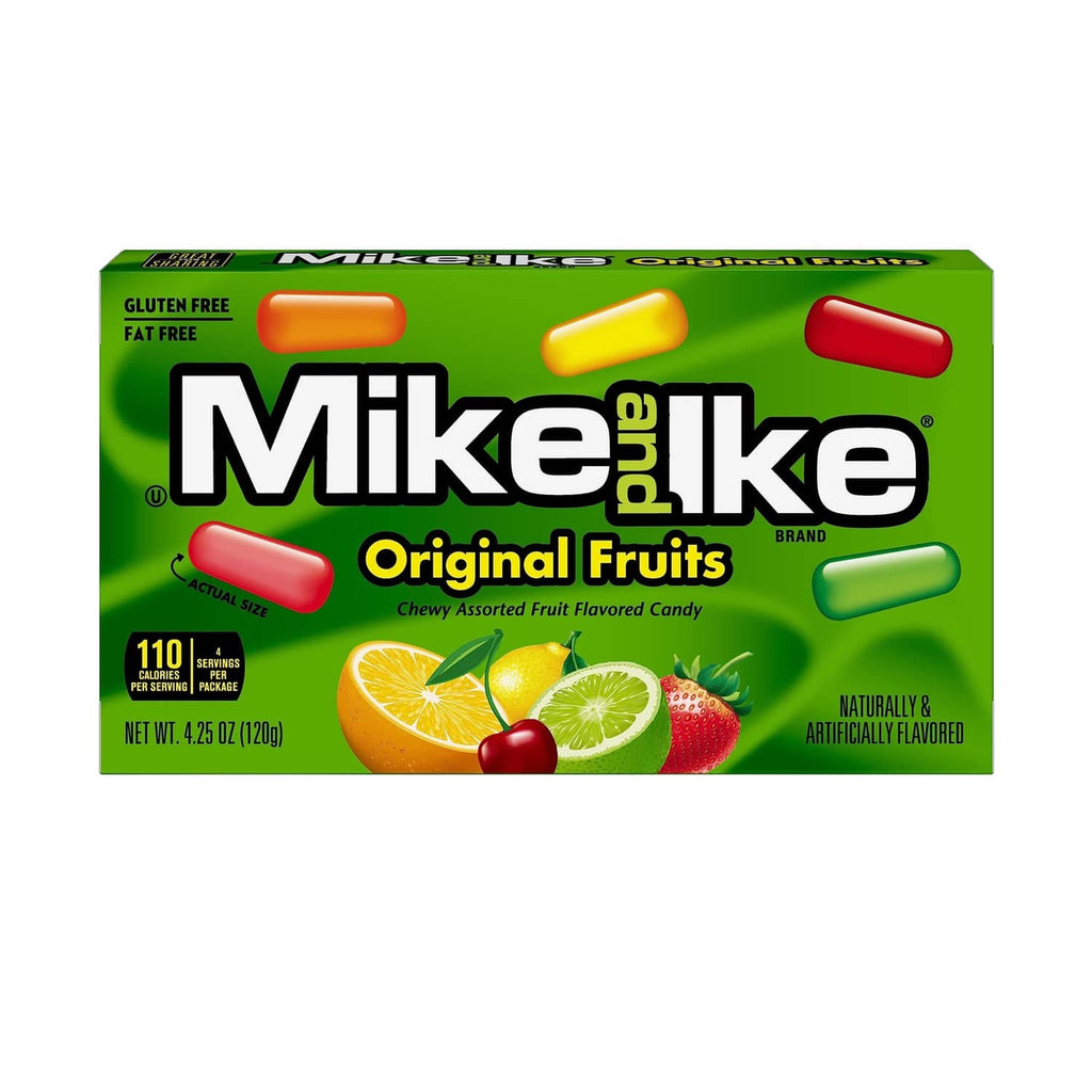Mike and Ike Original Fruits candy box with assorted fruit flavored chewy candy pieces