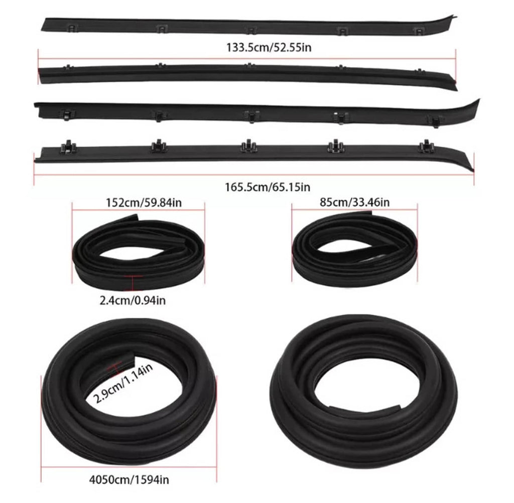 Black rubber window sweep seal strips and coiled weatherstrips with mounting clips