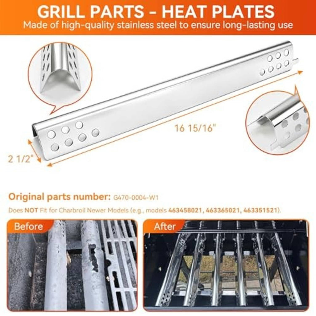 Stainless steel grill heat plate with perforations and curved end caps