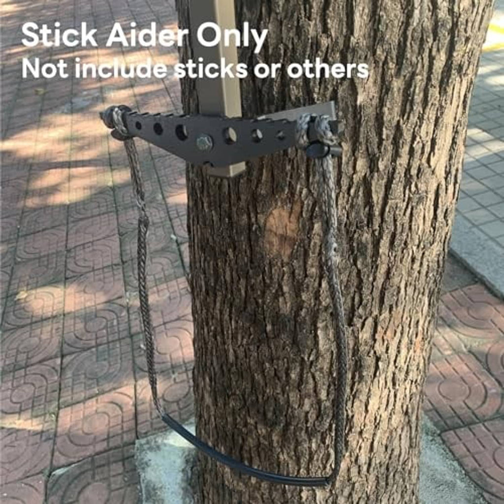 Climbing stick aider only with metal mounting plate, two hanging ropes, and step strap