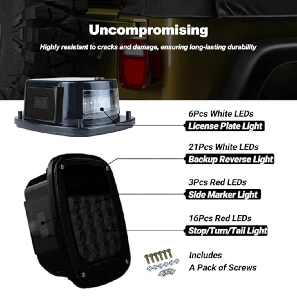 Smoked rear tail light lamp assembly with multi-LED layout and clear lens top.