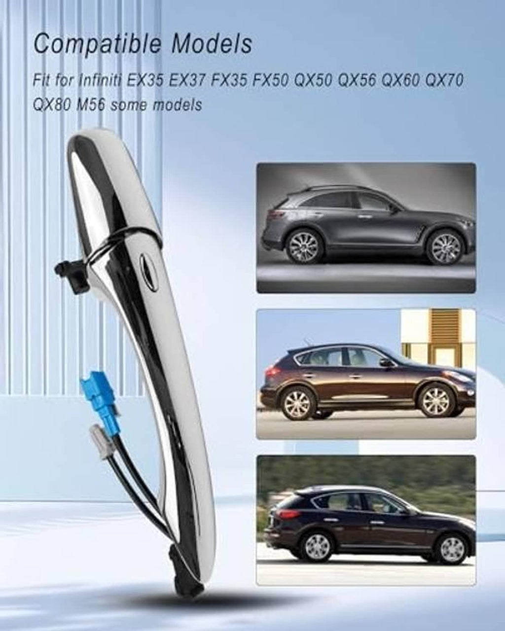 Chrome right exterior door handle with mounting bracket and cable