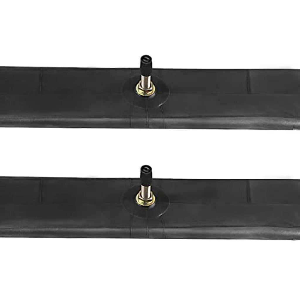 Two black inner tubes showing straight valve stem with metal core