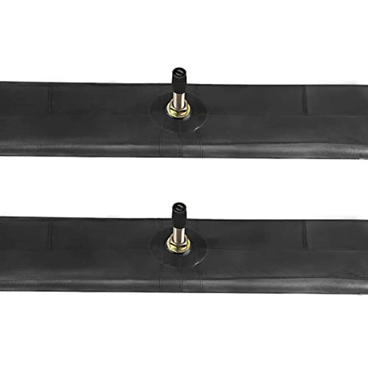 Two black inner tubes showing straight valve stem with metal core
