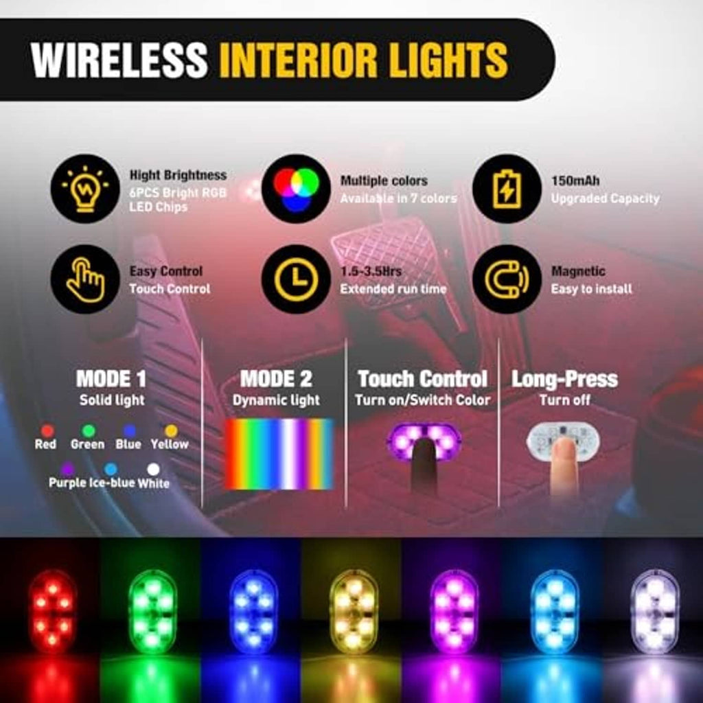 Four oval RGB LED interior lights showing multicolor LED glow