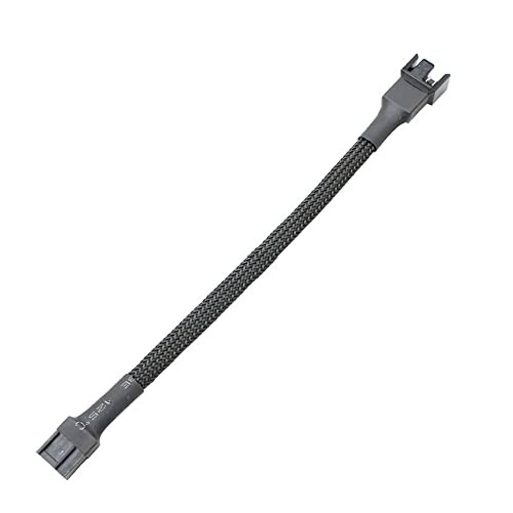 4-pin PWM fan splitter cable with keyed connector end and black braided sleeve