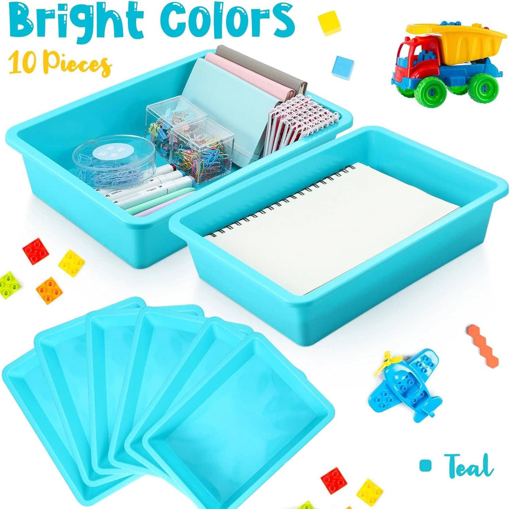 Teal letter-size storage trays set, includes multiple bins for organizing small items
