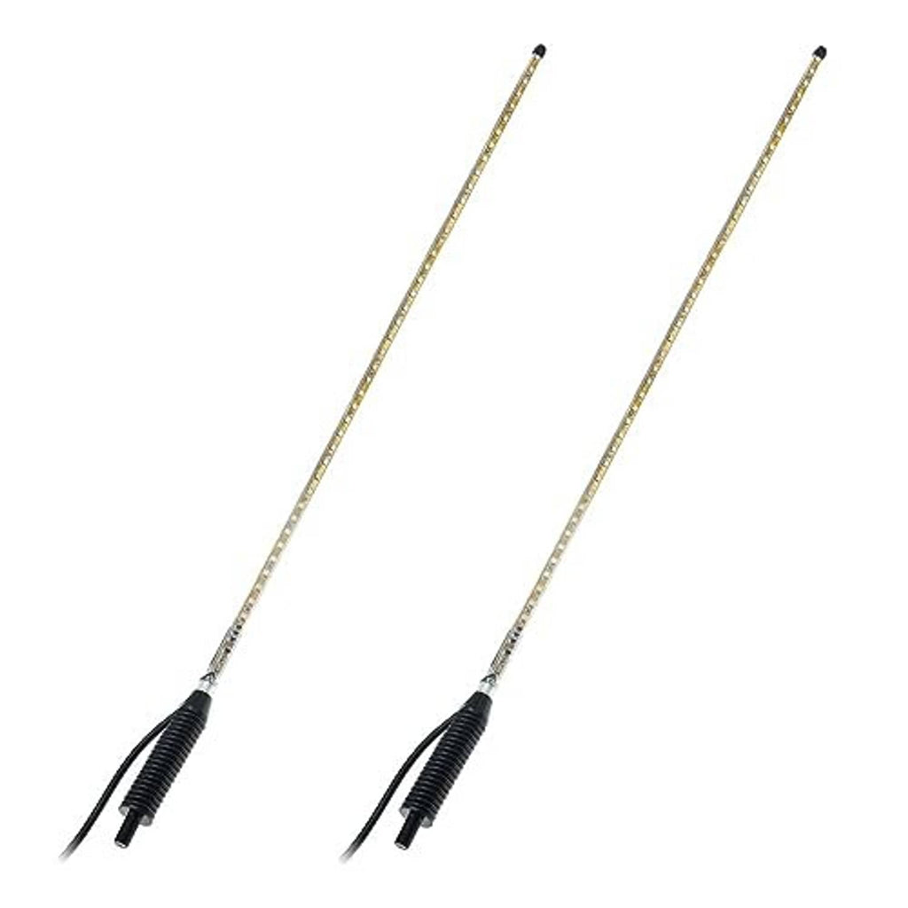 Two LED whip light rods with black spring mounts and gold LED tubing