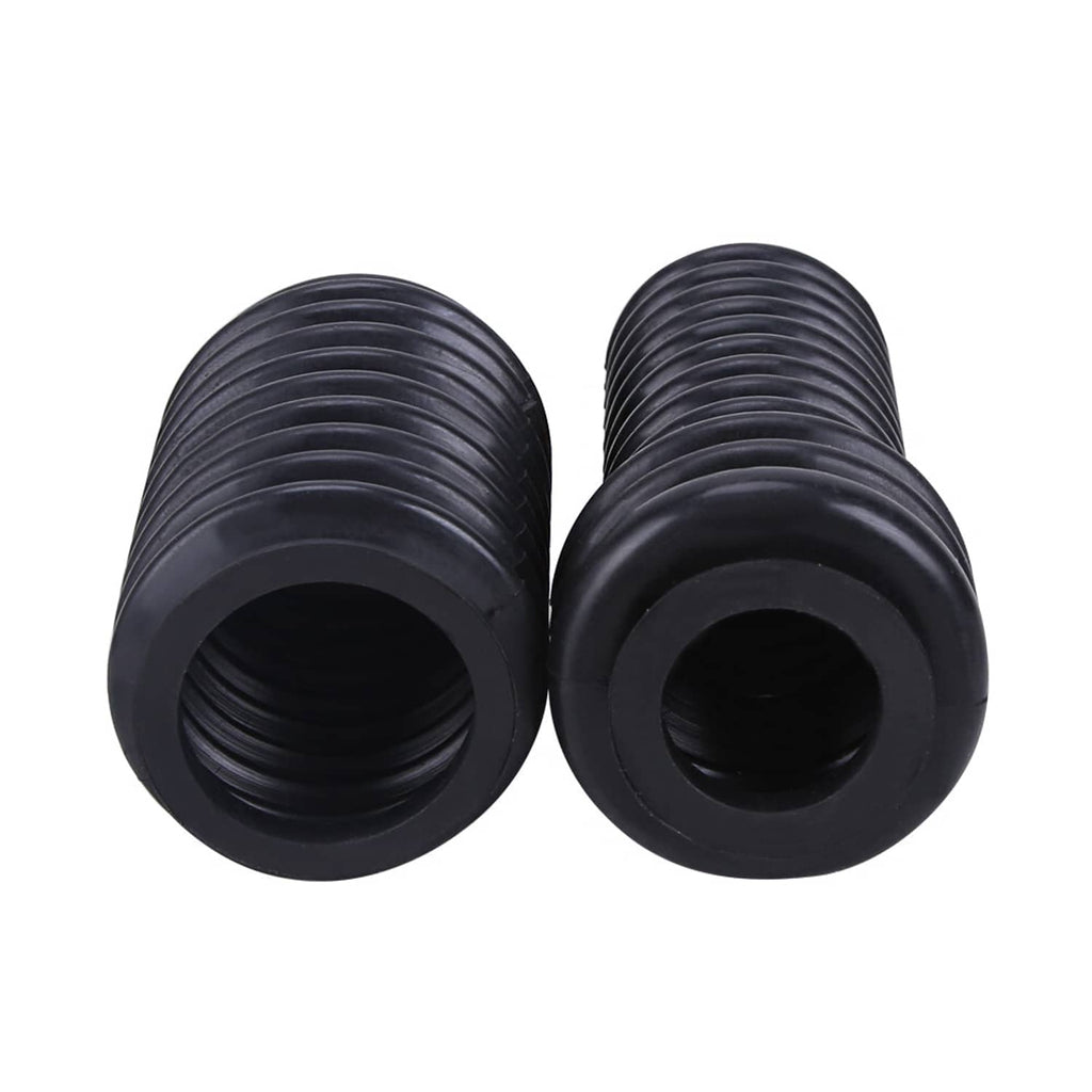 Pair of black steering rack pinion boots with ribbed accordion bellows ends
