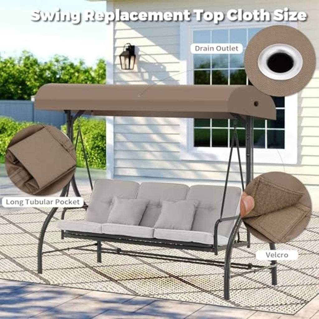 Beige swing replacement top cloth with drain outlet and round grommet for porch canopy