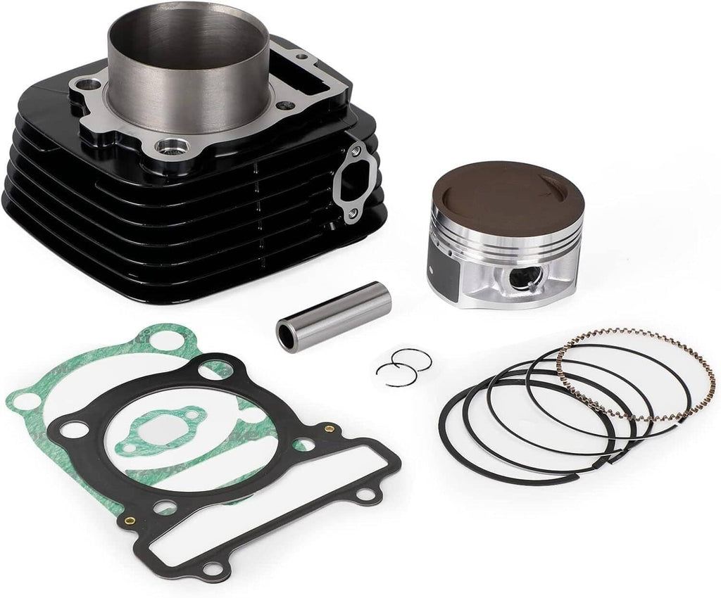 Black cylinder base with silver piston and included gasket set, rings, and pin