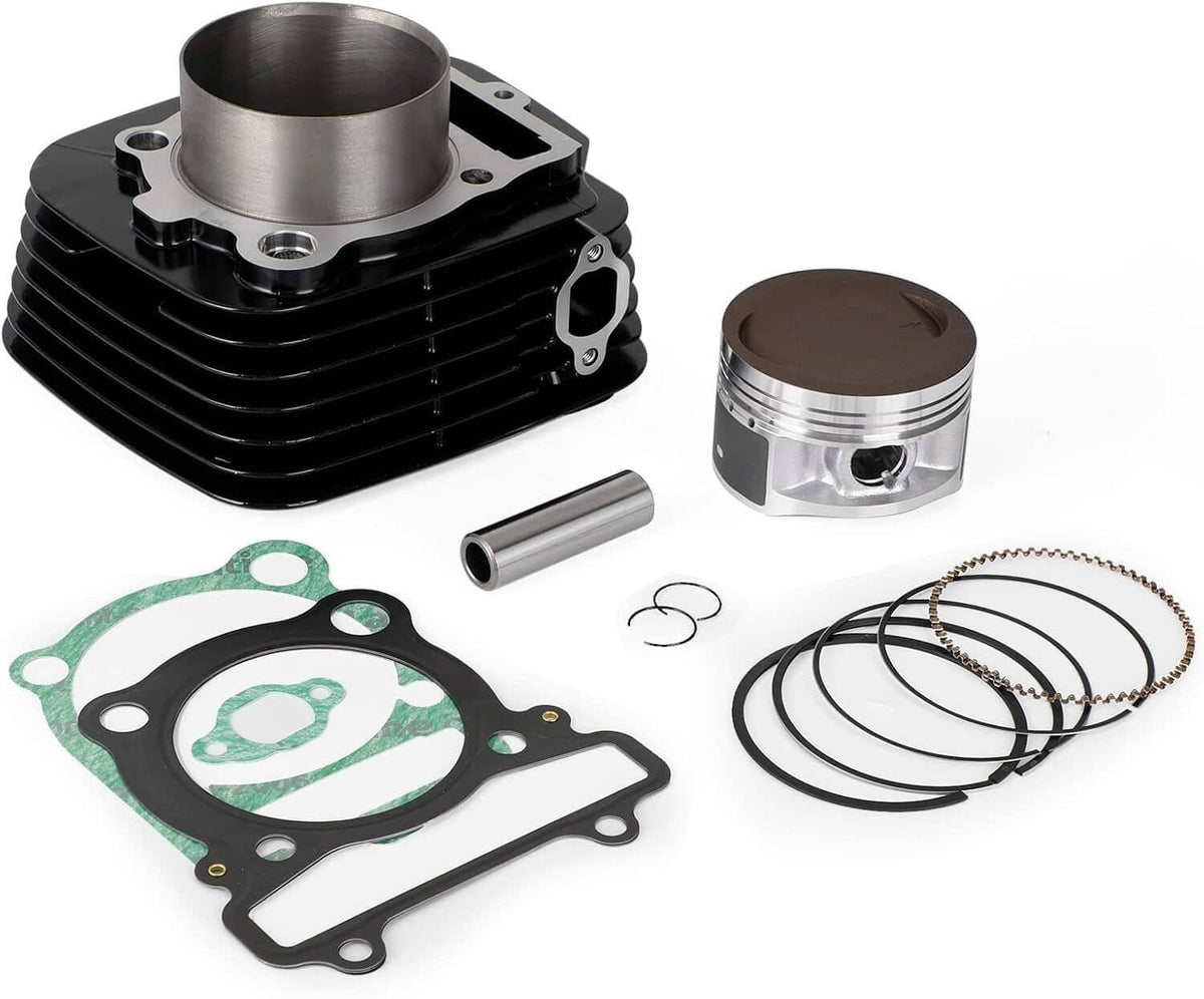 Black cylinder base with silver piston and included gasket set, rings, and pin