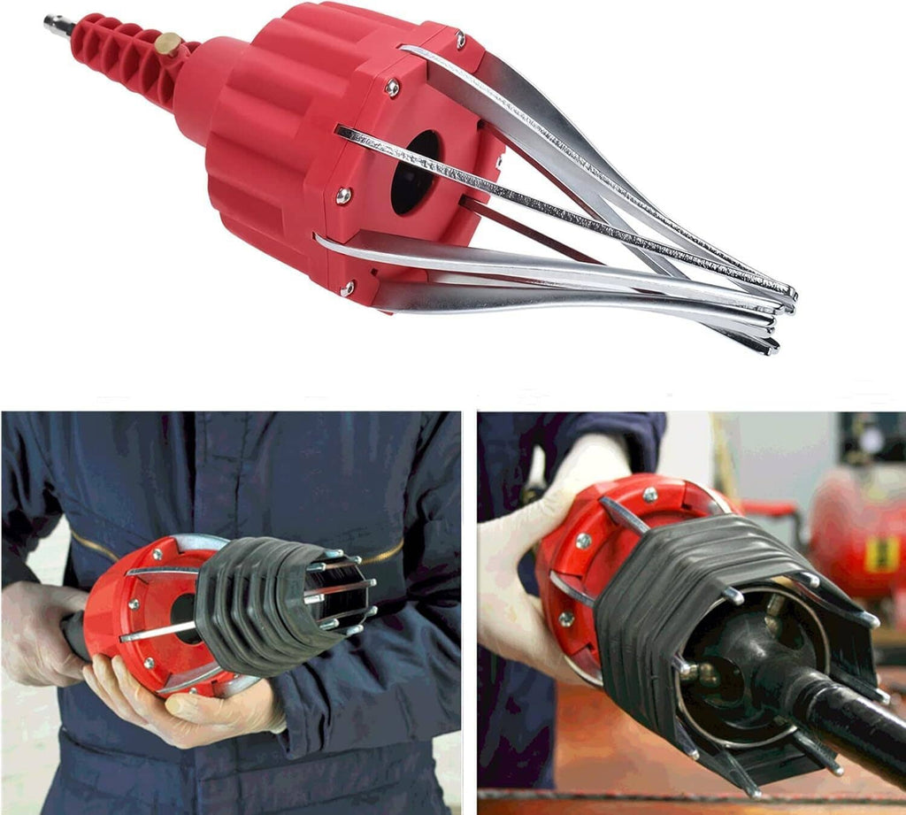 Red pneumatic CV boot expander with arched metal claws and central air connector