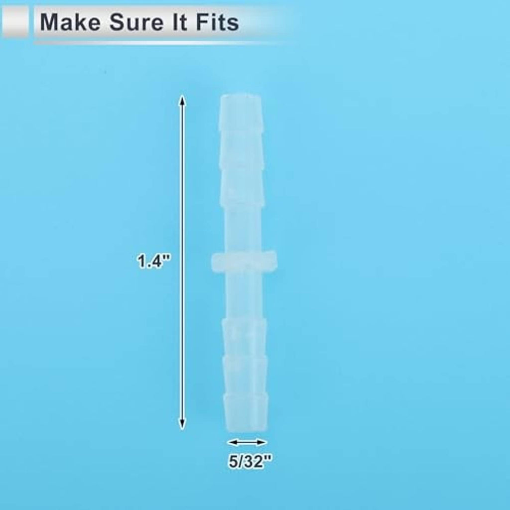 Clear plastic straight hose barb connector, 1.4 in length, 5/32 in size