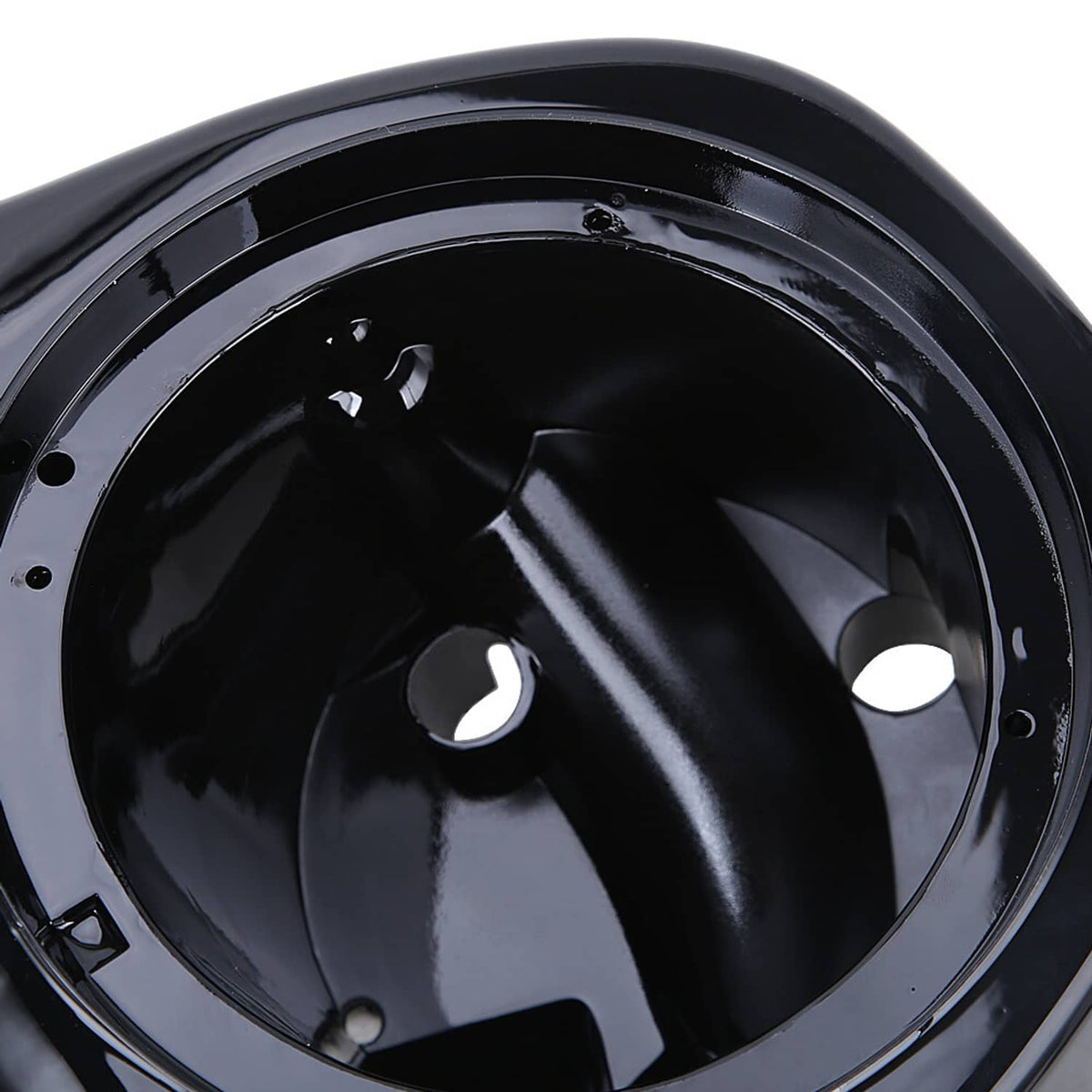 Close-up of glossy black 6.5-inch speaker pod interior and circular driver opening
