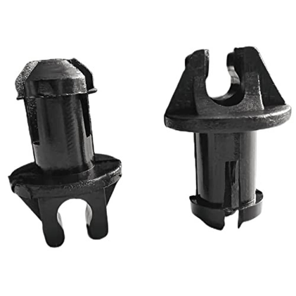 Throttle linkage swivel bushing, black plastic clip with curved fork and top prongs