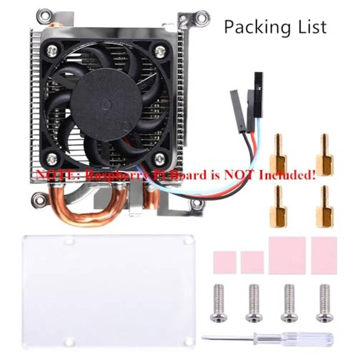 Ice tower CPU cooler with black fan, copper heat pipes, and bracket mounting parts