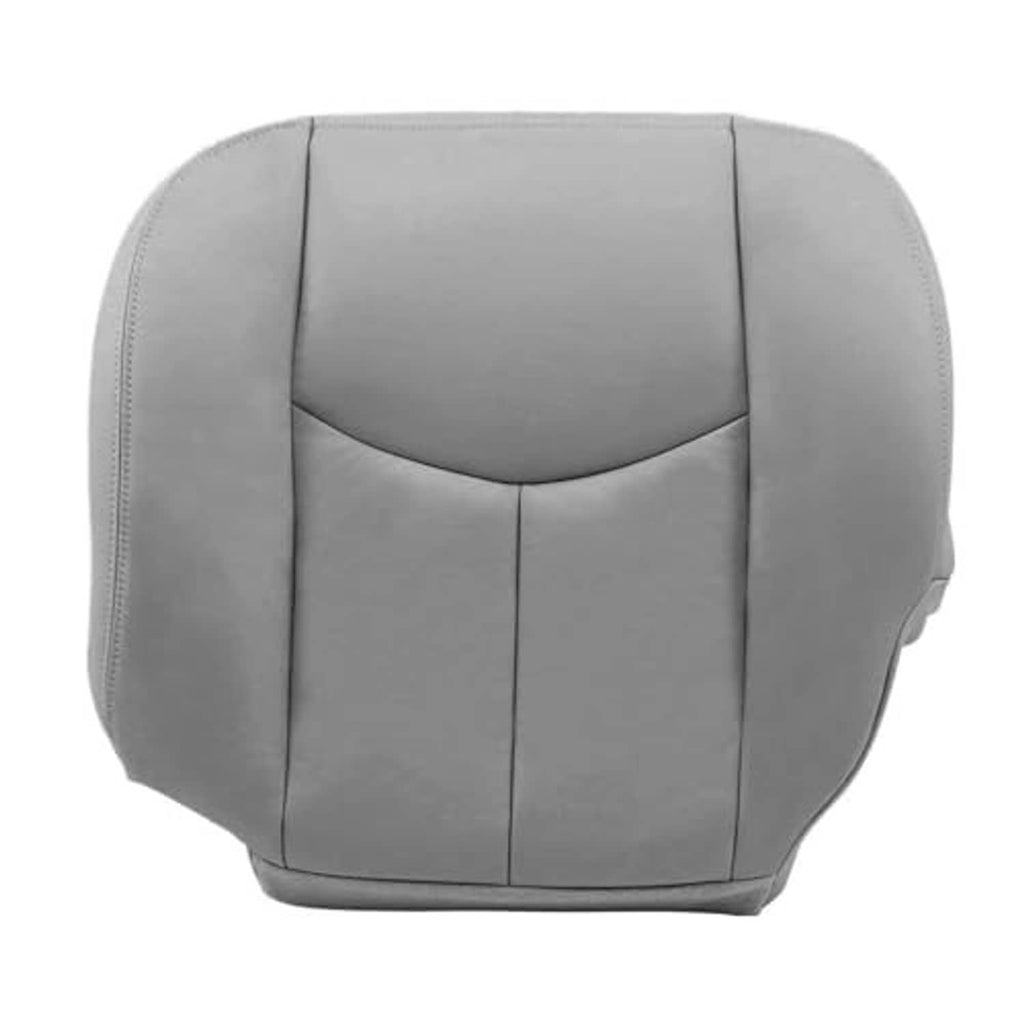 Gray leather seat bottom cover with center seam and side bolsters