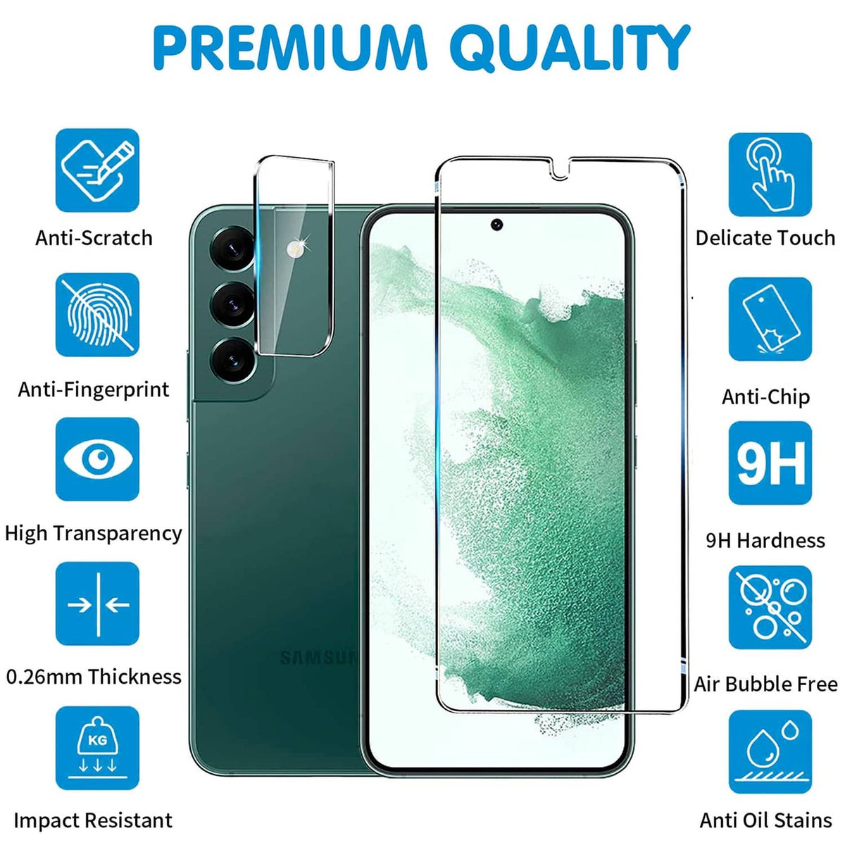 Transparent tempered glass screen protector with guide for Samsung Galaxy S22 6.1-inch