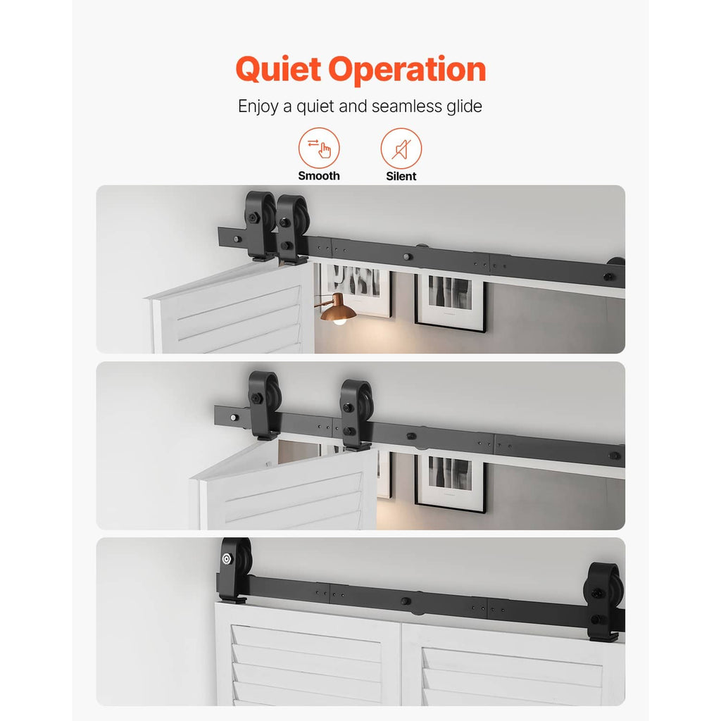 Quiet sliding barn door hardware track with dual roller hangers