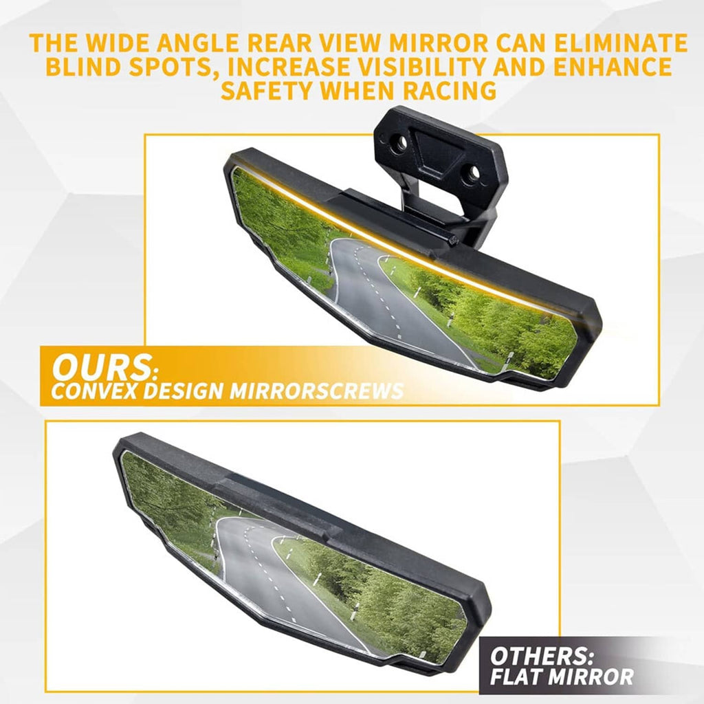 Convex UTV rear-view mirror comparison with wide-angle view
