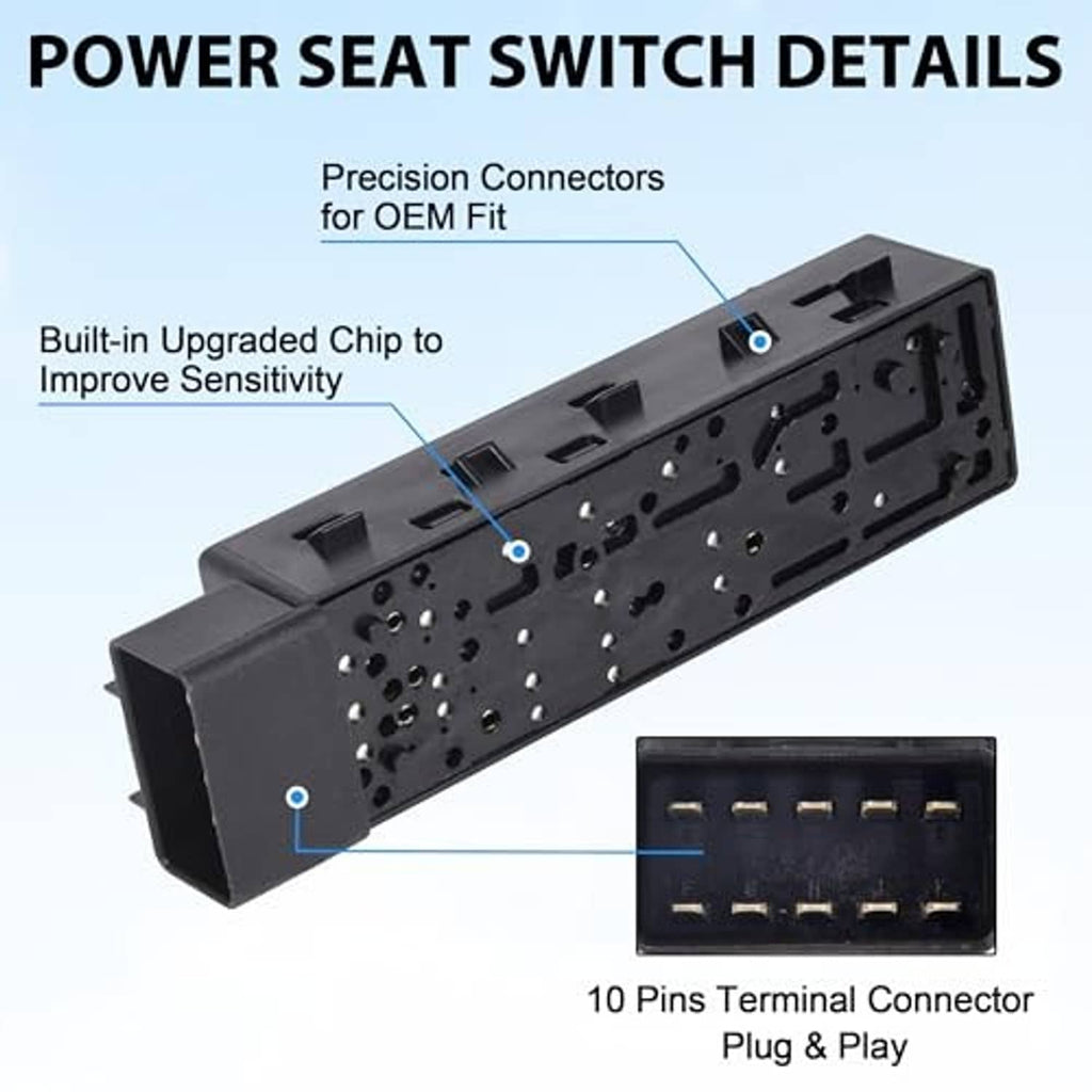 Power seat switch rear housing with 10-pin terminal connector plug