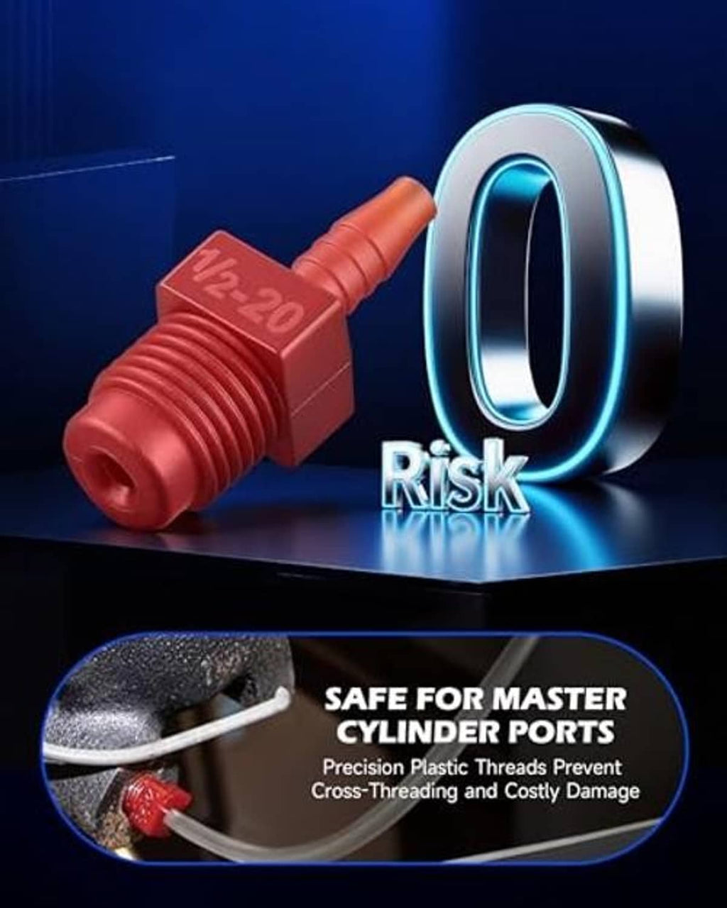 Brake bleeder kit fitting set with red and blue adapters and clear tubing