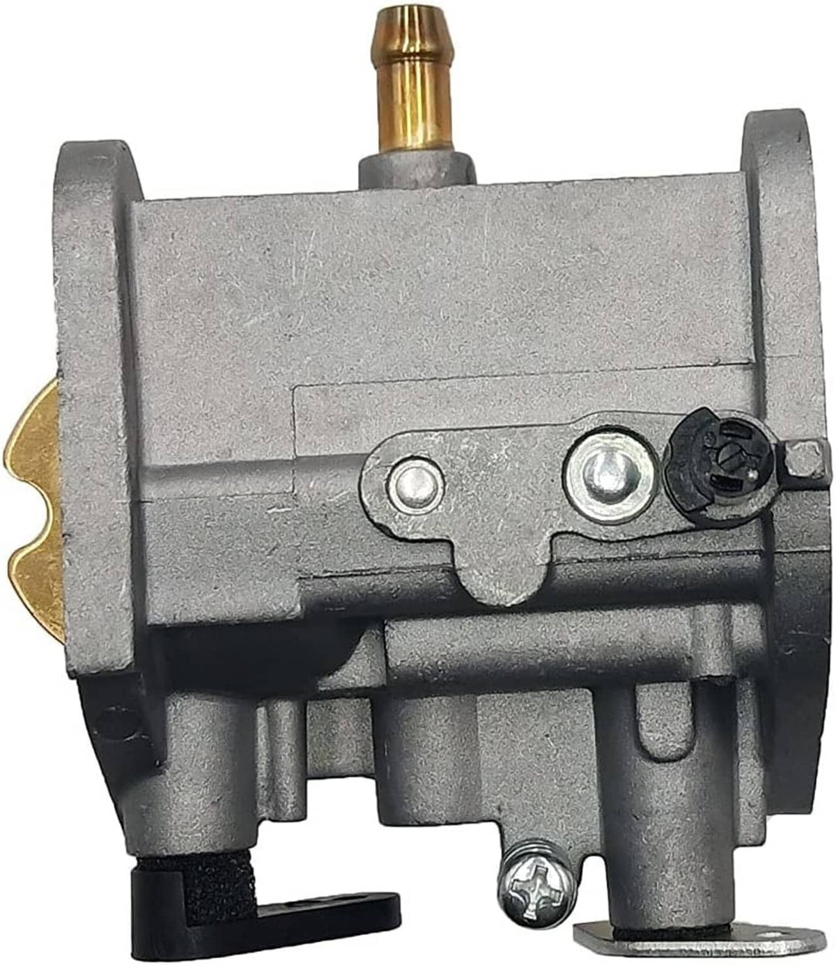 Carburetor side view with brass inlet fitting and black sensor connector