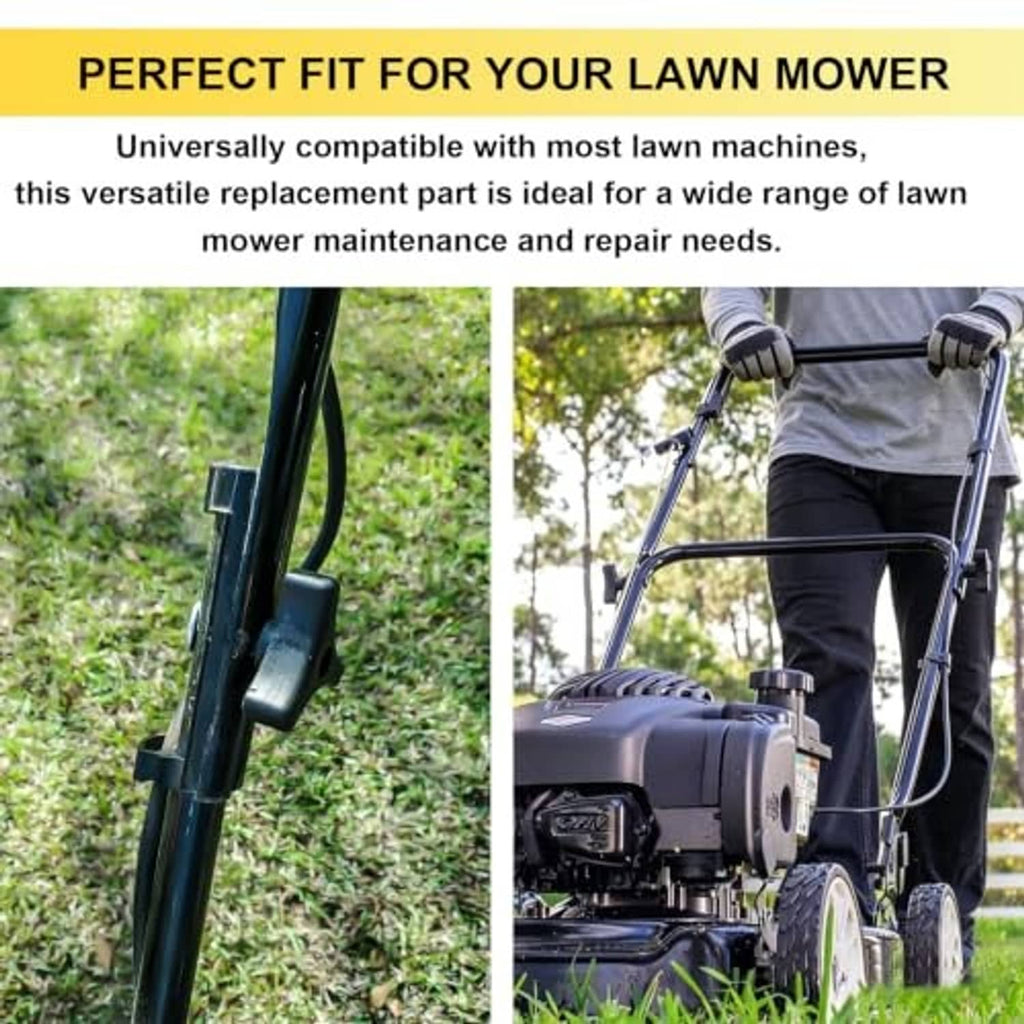 Lawn mower throttle cable kit installed on mower handle with control cable linkage