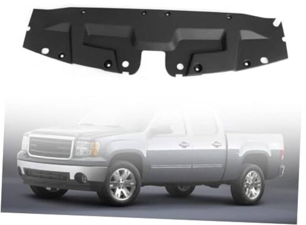 Black upper radiator support cover panel with mounting holes and tabs