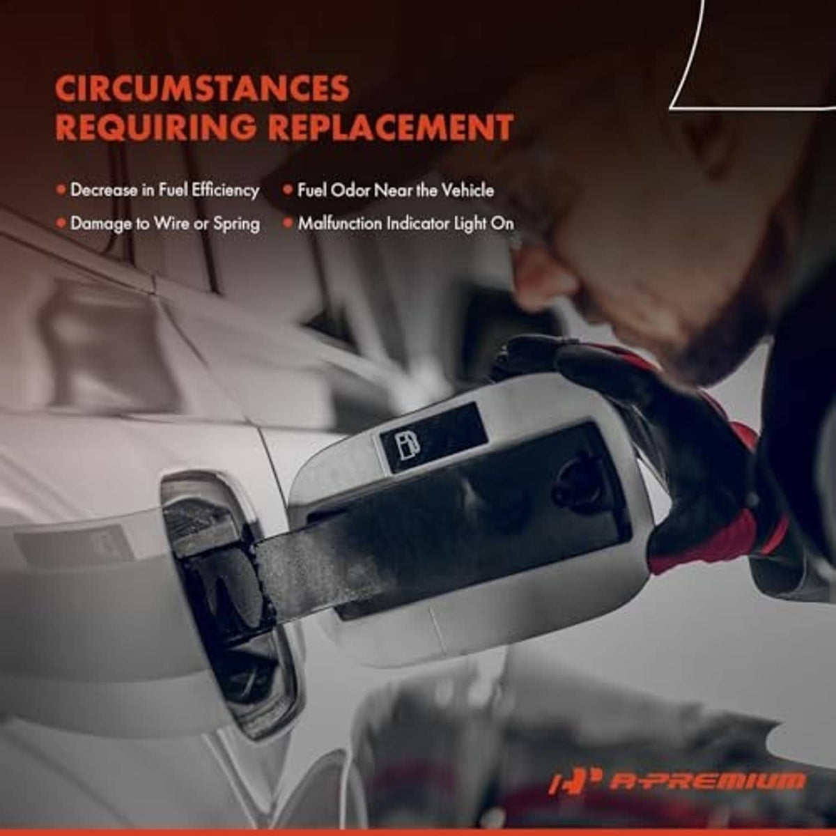 Hand inserting fuel tank cap into the vehicle fuel filler area