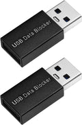 Pair of black USB-A data blocker plugs with silver male connector ends