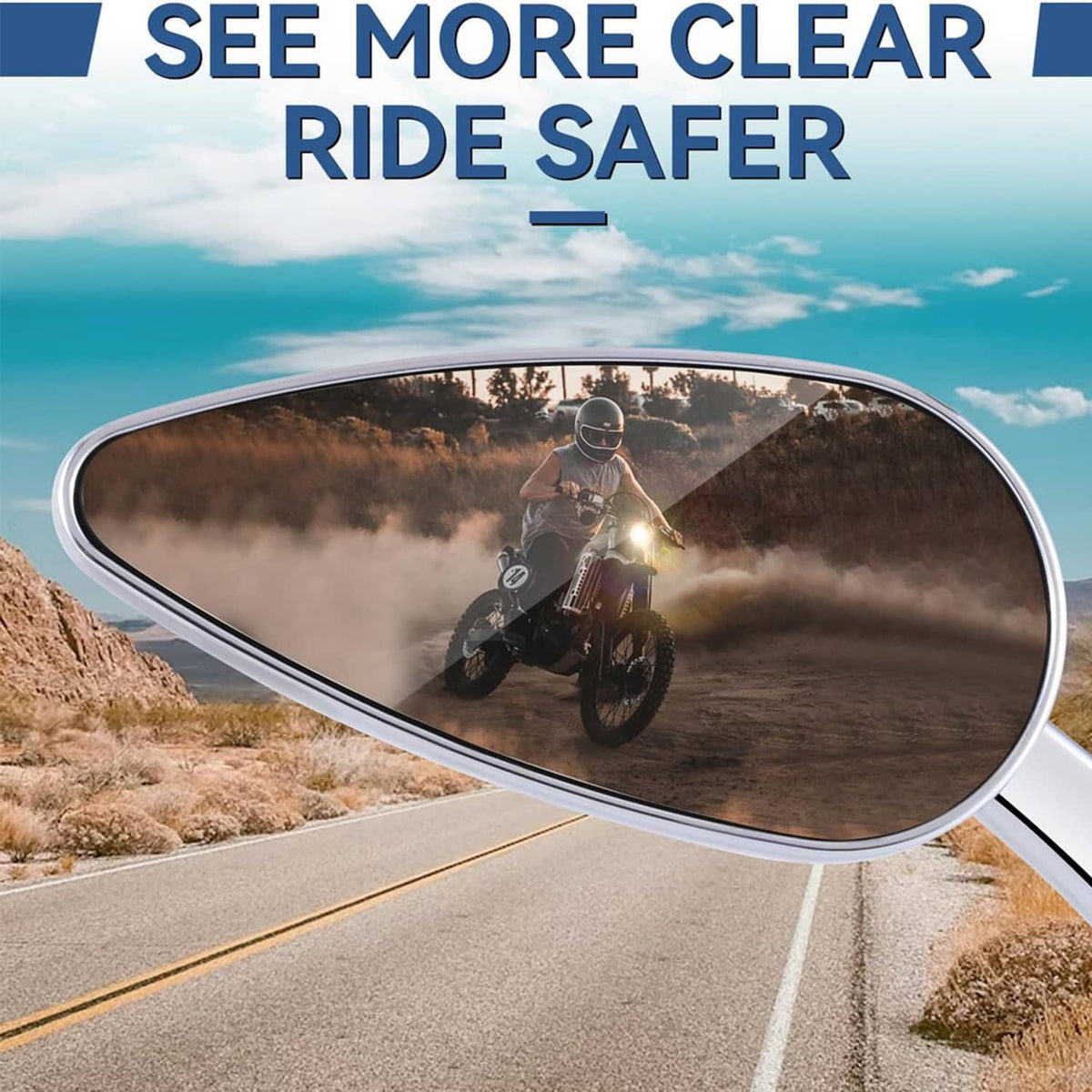 Motorcycle side mirrors with tinted reflective glass and bright amber LED turn signal