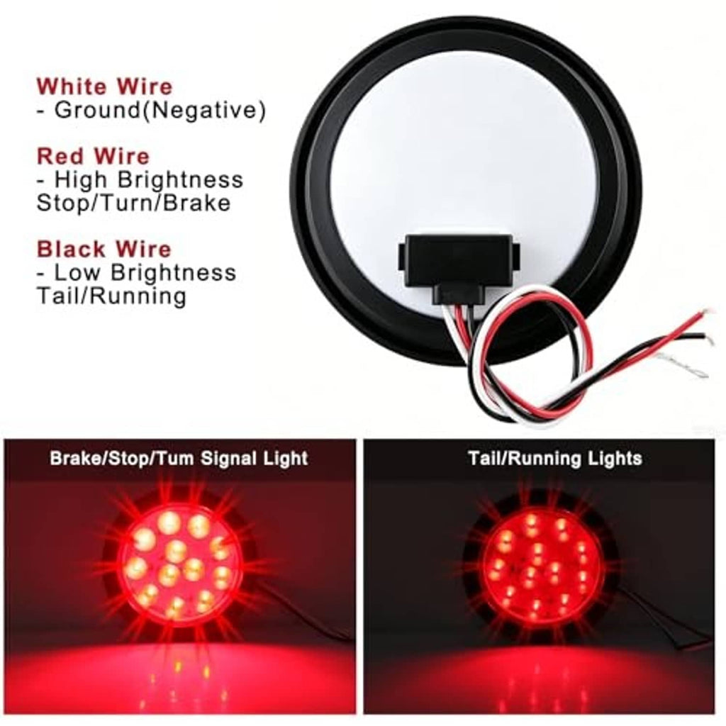 Round red LED trailer tail light with wiring leads and two red brightness modes