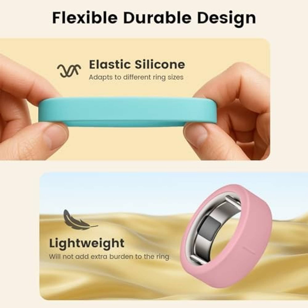 Turquoise elastic silicone ring cover with metal insert, flexible lightweight fit