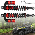 Pair of front coil-over shocks with black springs and red reservoirs, includes mounting hardware
