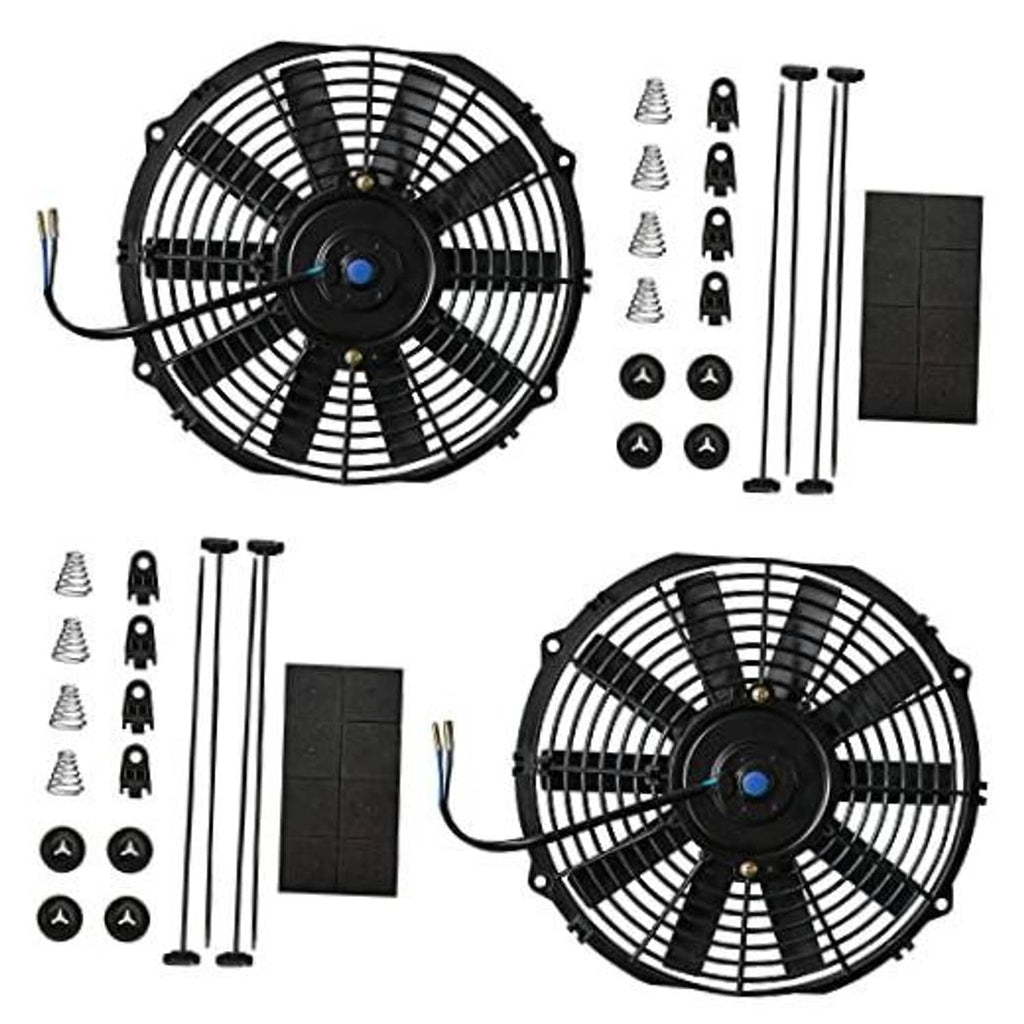 12-inch electric radiator cooling fans set, black grille fans with mounting hardware (2 pack)