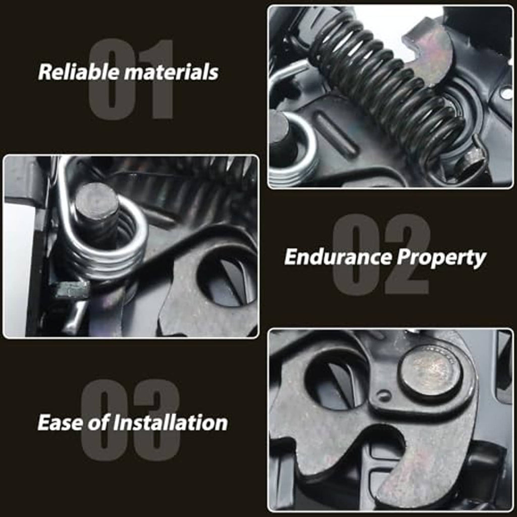 Close-up hood latch lock and puller replacement spring metal parts
