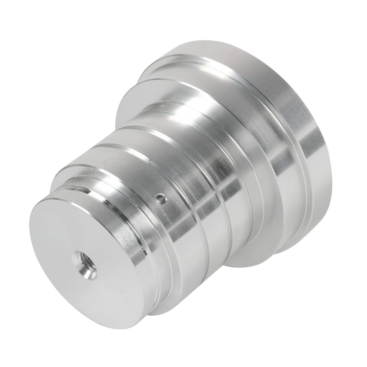 Metal drum tester tool with smooth cylindrical rings and recessed bolt hole on end cap