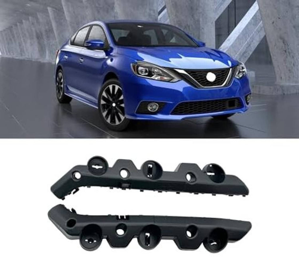 Front bumper support bracket retainers pair, black plastic brackets with circular mounts