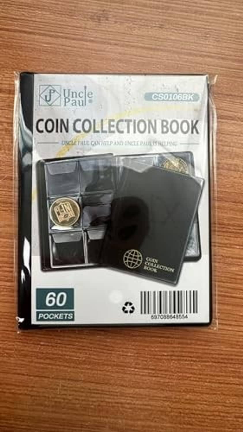 Packaged coin collection book product showing 60 pockets label