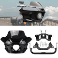 Motorcycle headlight fairing windscreen with bracket mount, glossy black